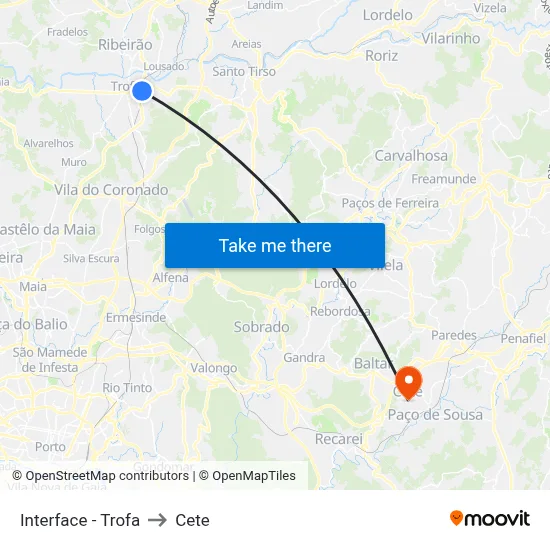 Interface - Trofa to Cete map