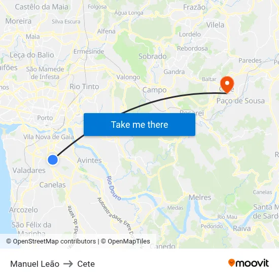 Manuel Leão to Cete map