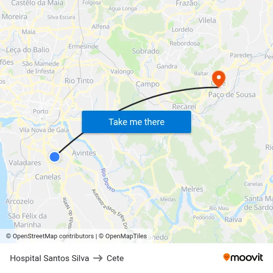Hospital Santos Silva to Cete map