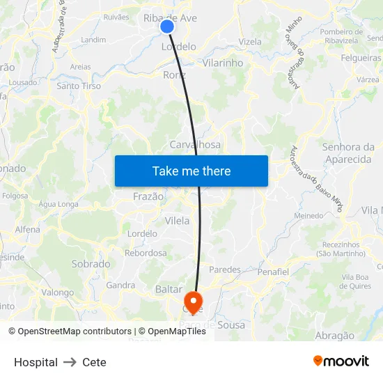 Hospital to Cete map