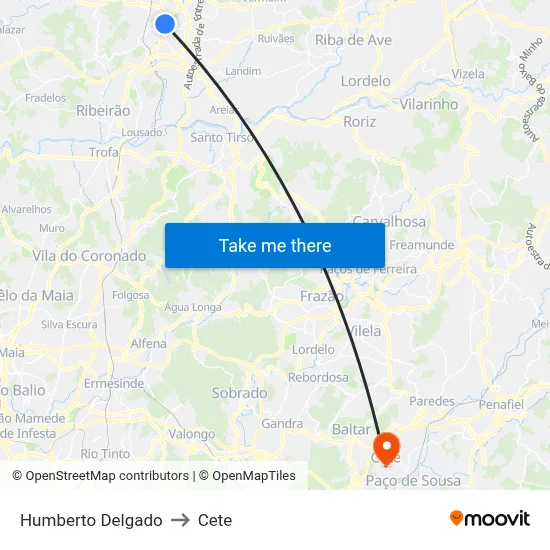 Humberto Delgado to Cete map