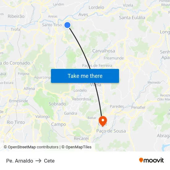 Pe. Arnaldo to Cete map