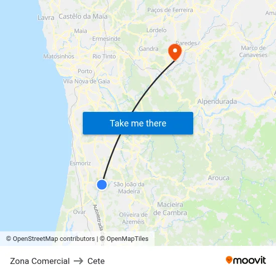 Zona Comercial to Cete map