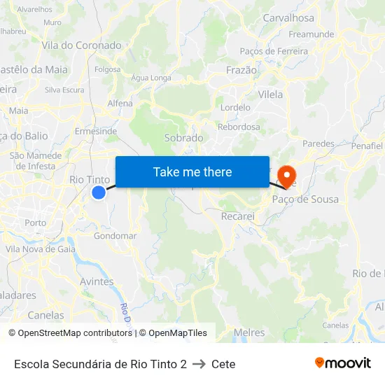 Escola Secundária de Rio Tinto 2 to Cete map
