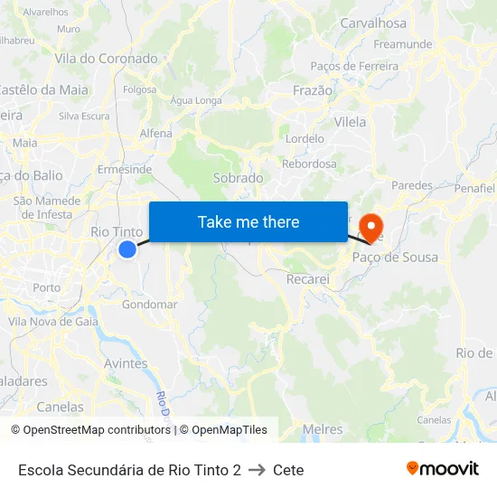 Escola Secundária de Rio Tinto 2 to Cete map