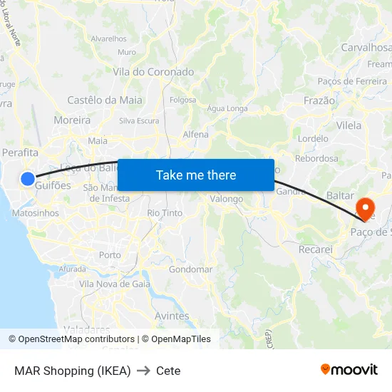 MAR Shopping (IKEA) to Cete map