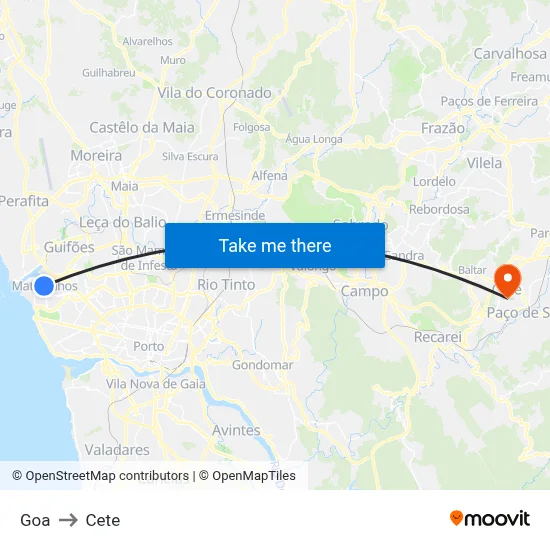 Goa to Cete map