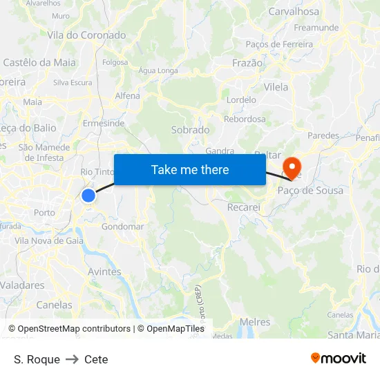S. Roque to Cete map