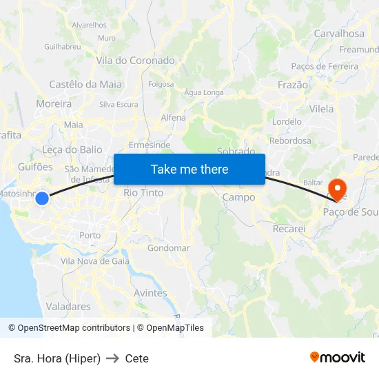 Sra. Hora (Hiper) to Cete map