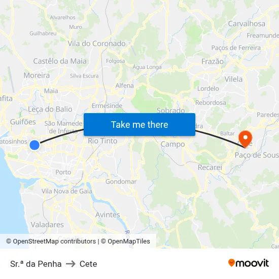 Sr.ª da Penha to Cete map