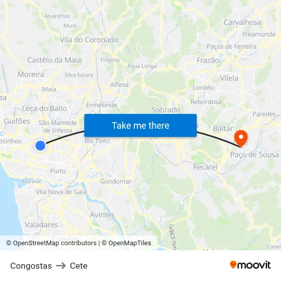 Congostas to Cete map