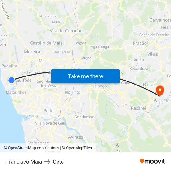 Francisco Maia to Cete map