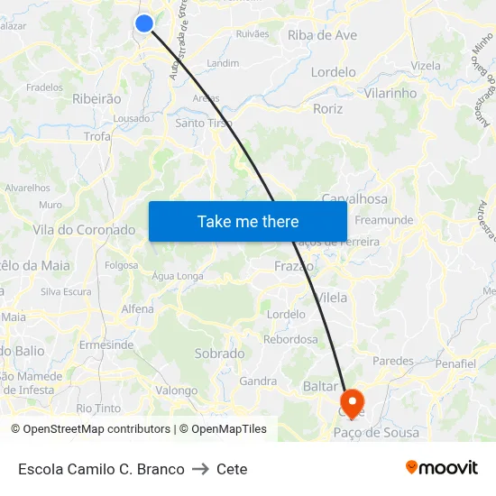Escola Camilo C. Branco to Cete map