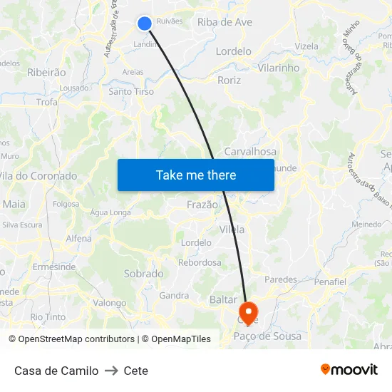 Casa de Camilo to Cete map