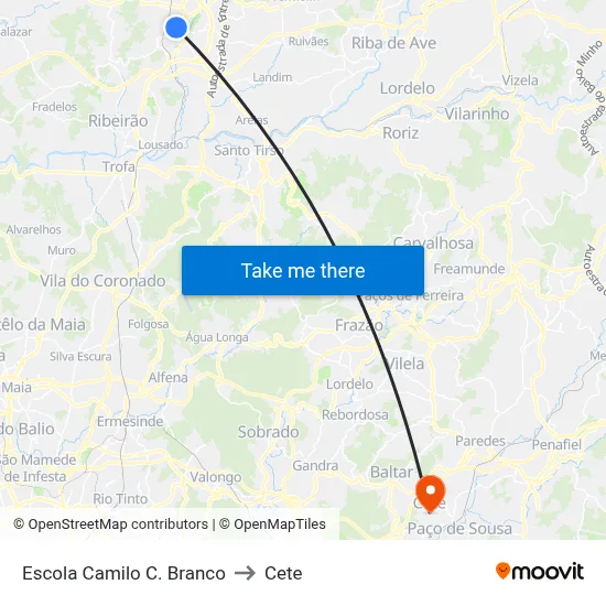 Escola Camilo C. Branco to Cete map