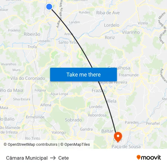 Câmara Municipal to Cete map