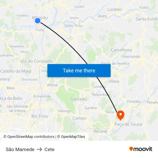 São Mamede to Cete map