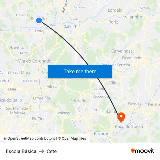 Escola Básica to Cete map