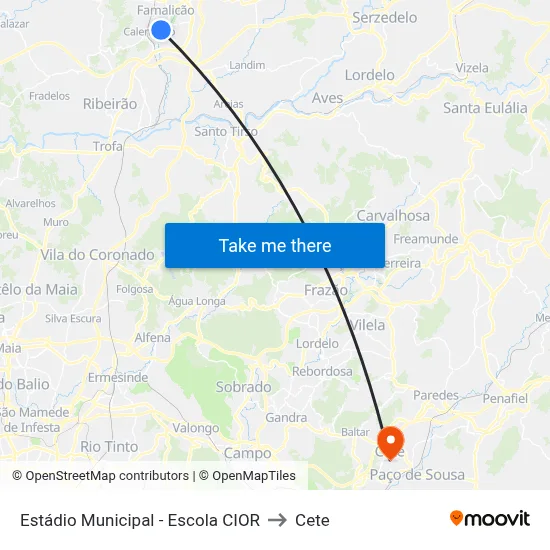 Estádio Municipal - Escola CIOR to Cete map