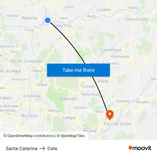 Santa Catarina to Cete map
