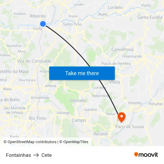 Fontainhas to Cete map