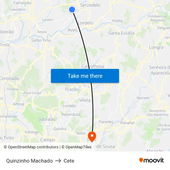 Quinzinho Machado to Cete map