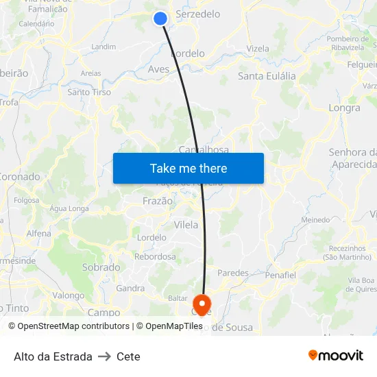 Alto da Estrada to Cete map