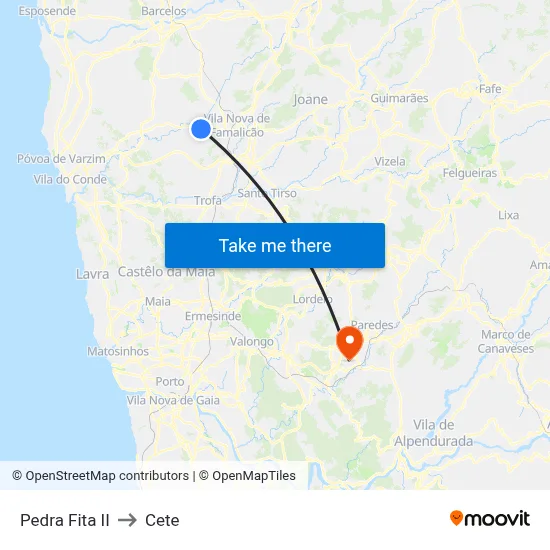 Pedra Fita II to Cete map