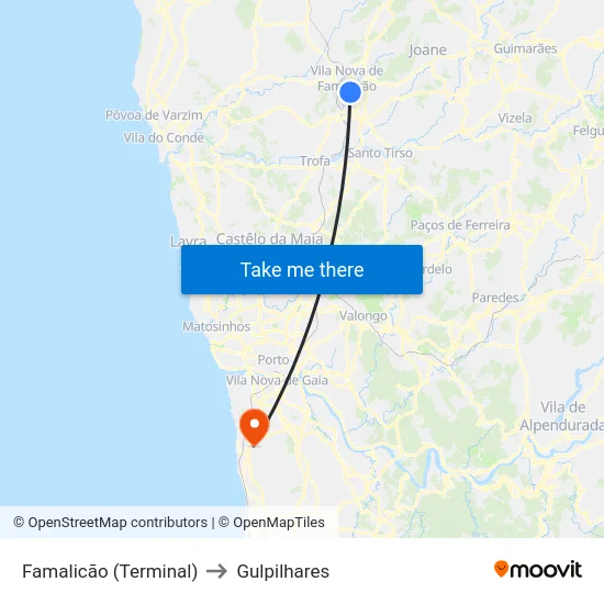 Famalicão (Terminal) to Gulpilhares map