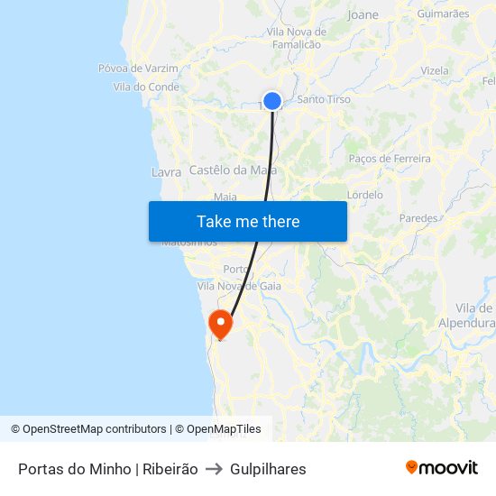 Ribeirão | Portas do Minho to Gulpilhares map