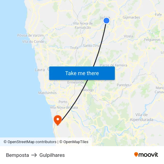 Bemposta to Gulpilhares map