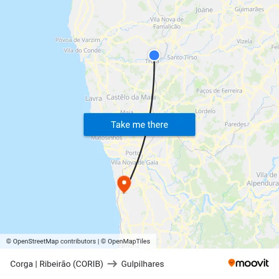 Corga | Ribeirão (CORIB) to Gulpilhares map