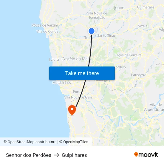 Senhor dos Perdões to Gulpilhares map