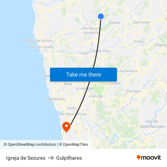 Igreja de Sezures to Gulpilhares map