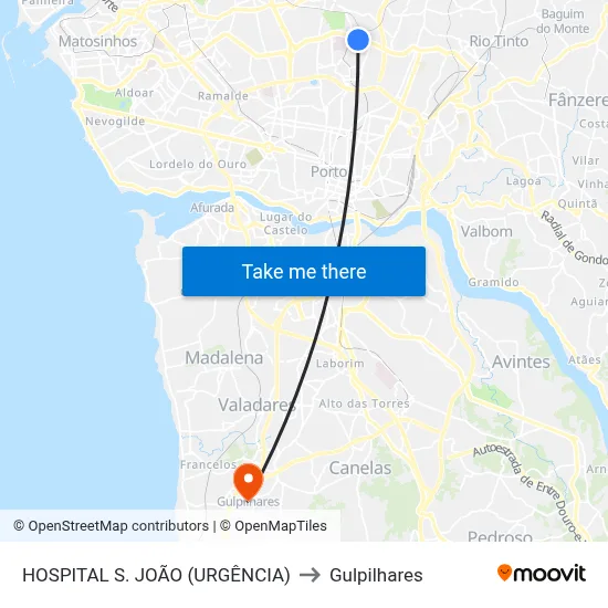 HOSPITAL S. JOÃO (URGÊNCIA) to Gulpilhares map
