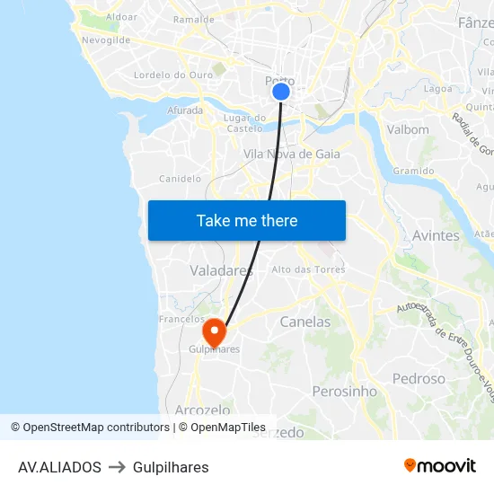 AV.ALIADOS to Gulpilhares map