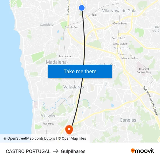 CASTRO PORTUGAL to Gulpilhares map