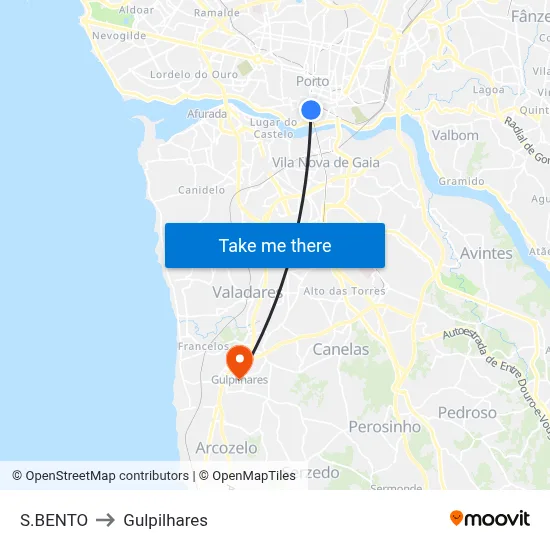 S.BENTO to Gulpilhares map