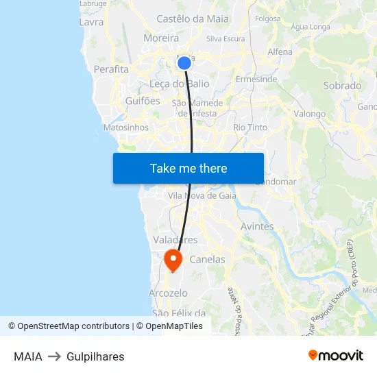 MAIA to Gulpilhares map