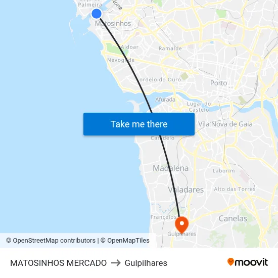 MATOSINHOS MERCADO to Gulpilhares map