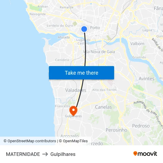 MATERNIDADE to Gulpilhares map