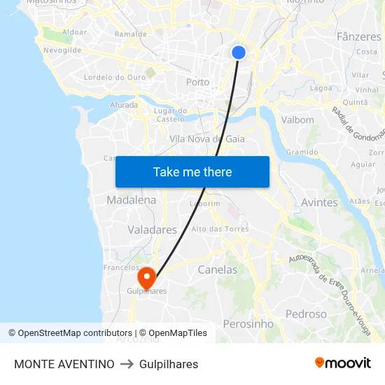 MONTE AVENTINO to Gulpilhares map