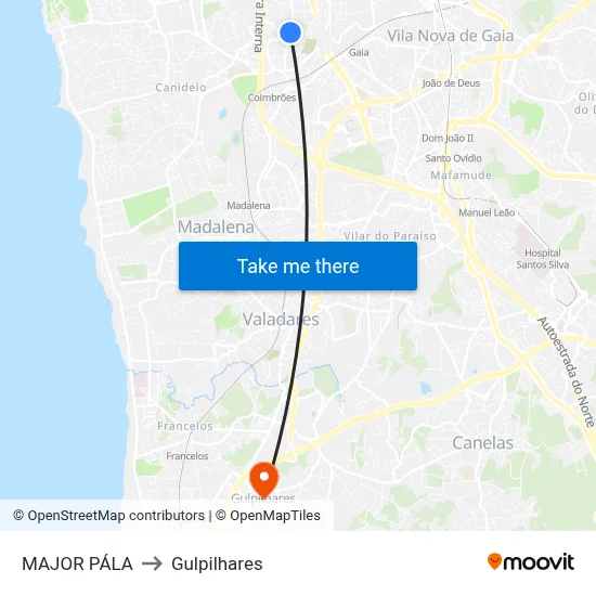MAJOR PÁLA to Gulpilhares map