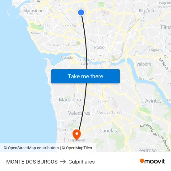 MONTE DOS BURGOS to Gulpilhares map