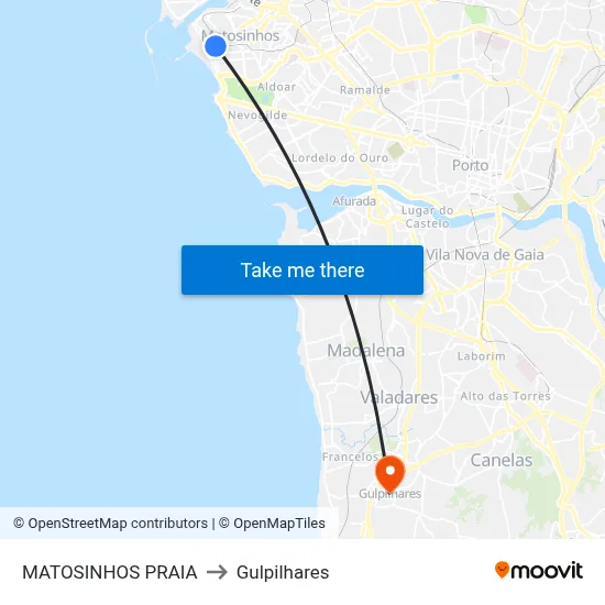 MATOSINHOS PRAIA to Gulpilhares map
