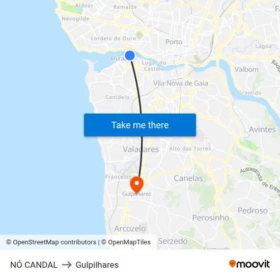 NÓ CANDAL to Gulpilhares map