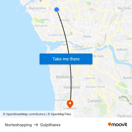 Norteshopping to Gulpilhares map