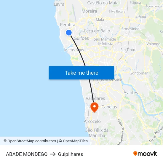 ABADE MONDEGO to Gulpilhares map