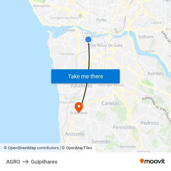 AGRO to Gulpilhares map