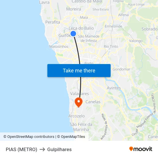 PIAS (METRO) to Gulpilhares map